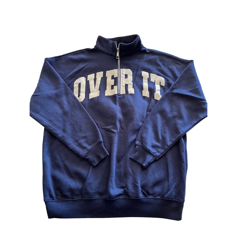 No Boundaries Navy Blue Over It Graphic Quarter Zip Sweatshirt XS 0-2